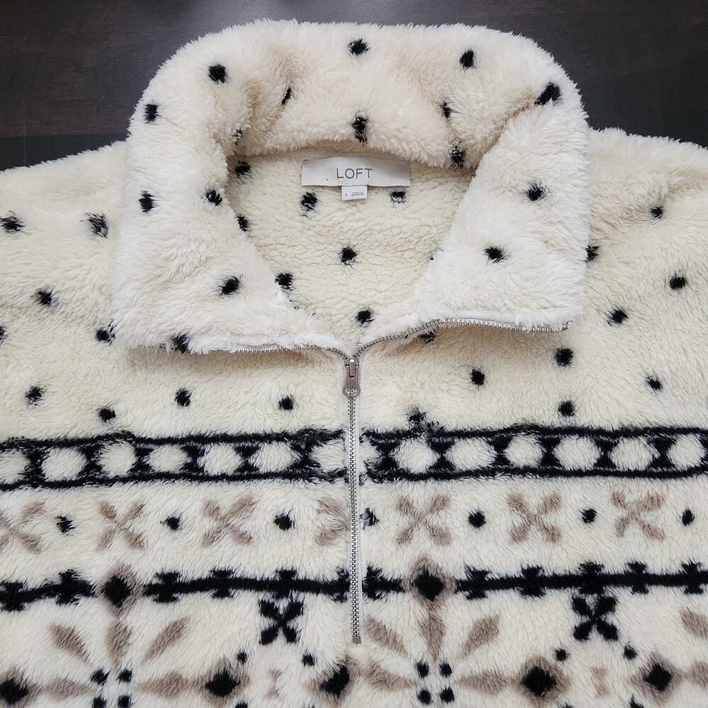 Loft Fair Isle Sherpa Zip Sweater Size Large - Picture 3 of 7